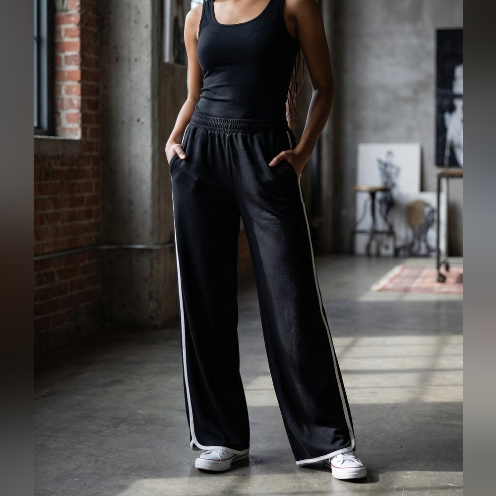 EUC Sienna Sky Black Track Pants with White Stripe XL